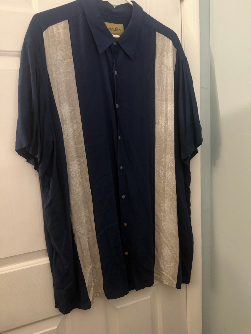 Hollis River Men’s 2XL Navy Rayon Colorblock Short Sleeve Button Shirt